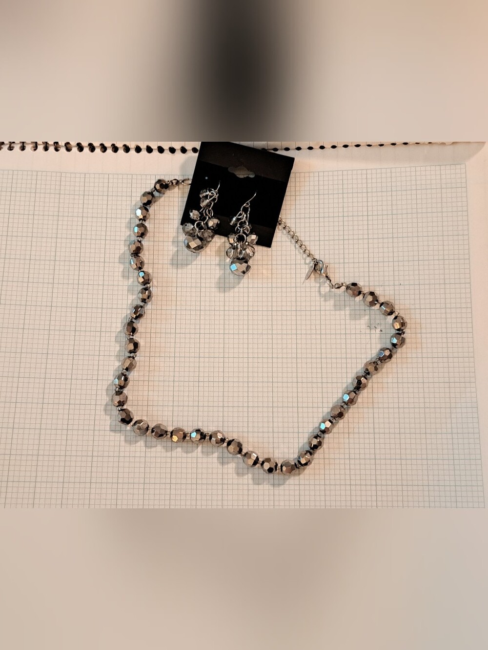 Silver Faceted Bead Necklace & Drop Cluster Earrings Set - Shimmering Silver